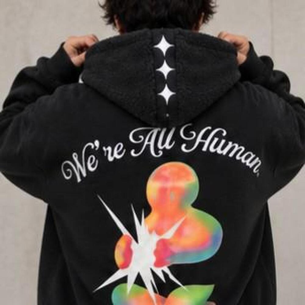 AM. We’re All Human Graphic Zip Hoodie XL Black Heavyweight Streetwear NWOT
